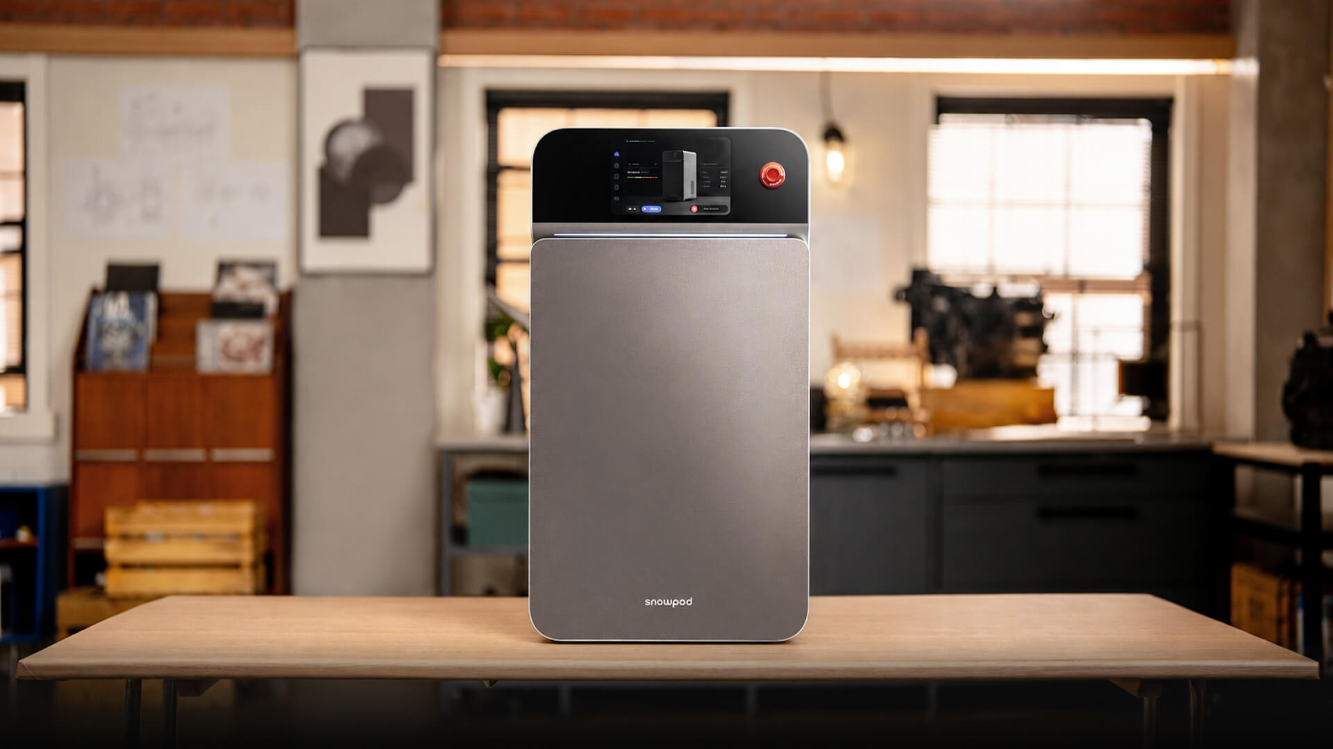 SnowPod fitting neatly on a desktop
